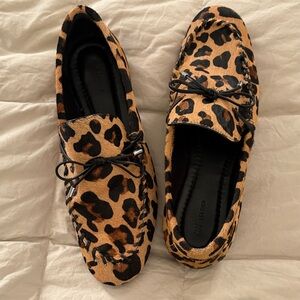 H&M Leopard Print Ponyhair Moccasin Flats - Tan & Black